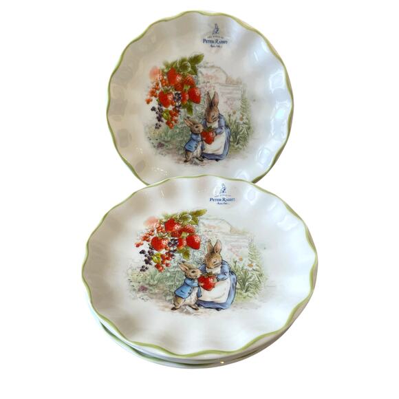 Beatrix Potter Peter Rabbit and Mother Strawberry 8” Salad Plates Set of 4 NEW - Picture 2 of 12